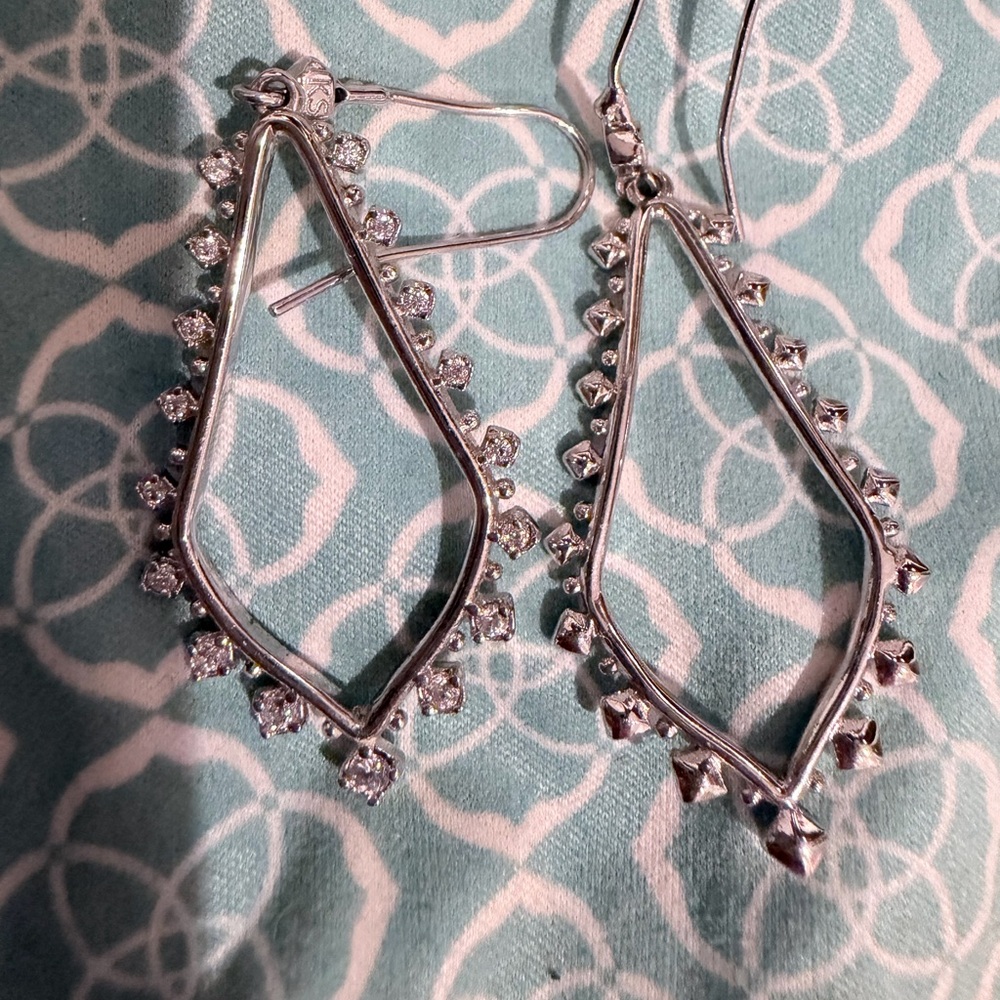 Kendra Scott Open Silver & Crystal Teardrop Earrings